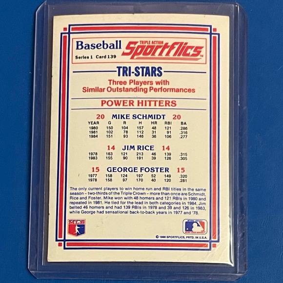 Power Hitters [Schmidt/Rice/Foster] #139 1986 Sportflics Baseball Trading Card - Picture 2 of 2